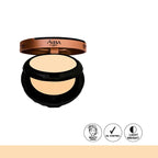 Compact powder in a black case with 'Aqua' branding on a white background