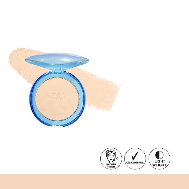 Compact powder with blue casing on a white background