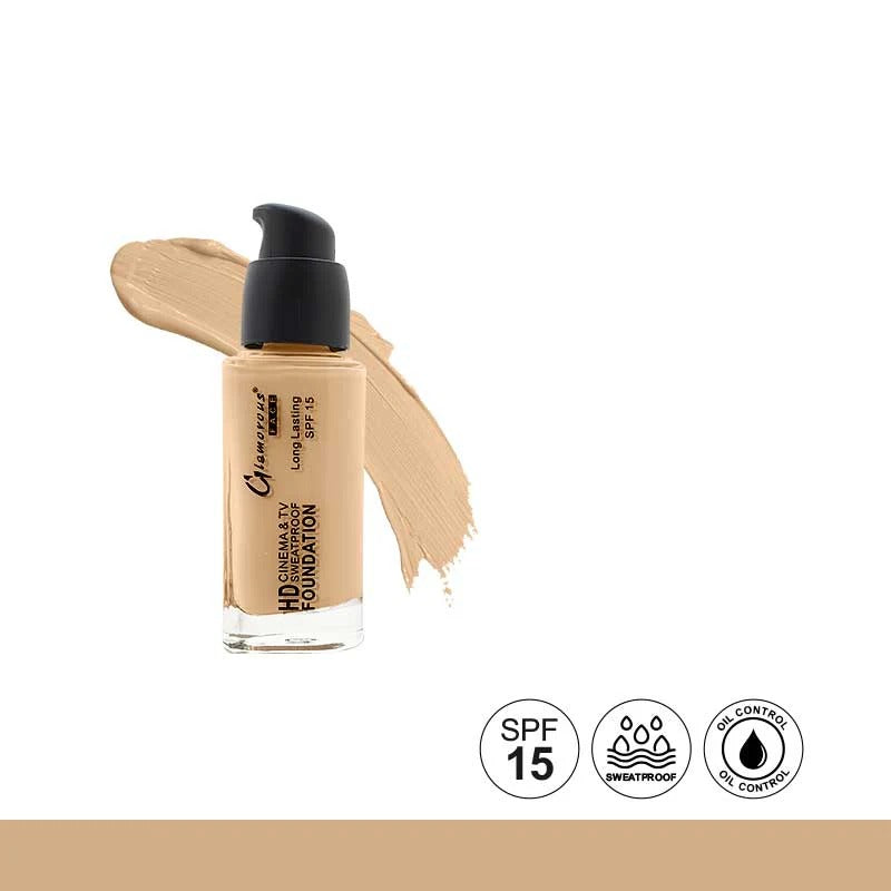Foundation bottle with a swatch on a white background