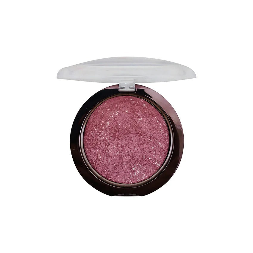 Compact blush with a white lid on a white background