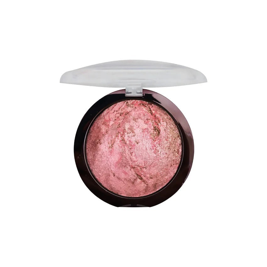 Compact blush in a round case on a white background