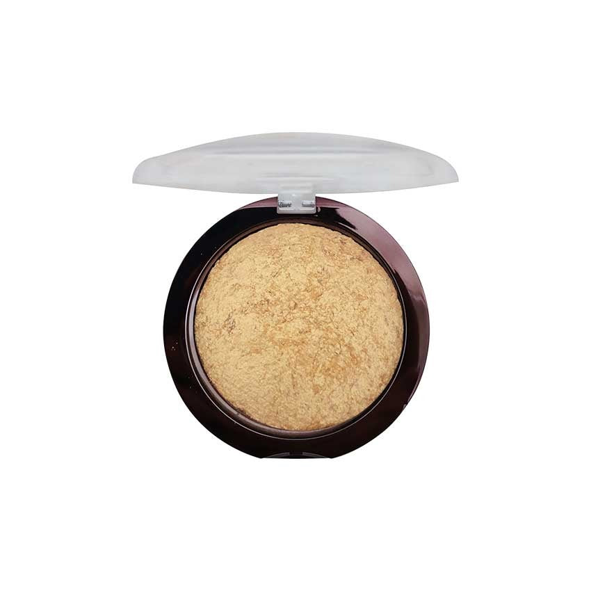 Compact powder in a black case with a white lid on a white background