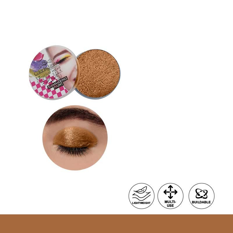 Makeup product with applicator and color swatch on a white background