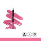 Pink lip liner with pink swatch on a white background
