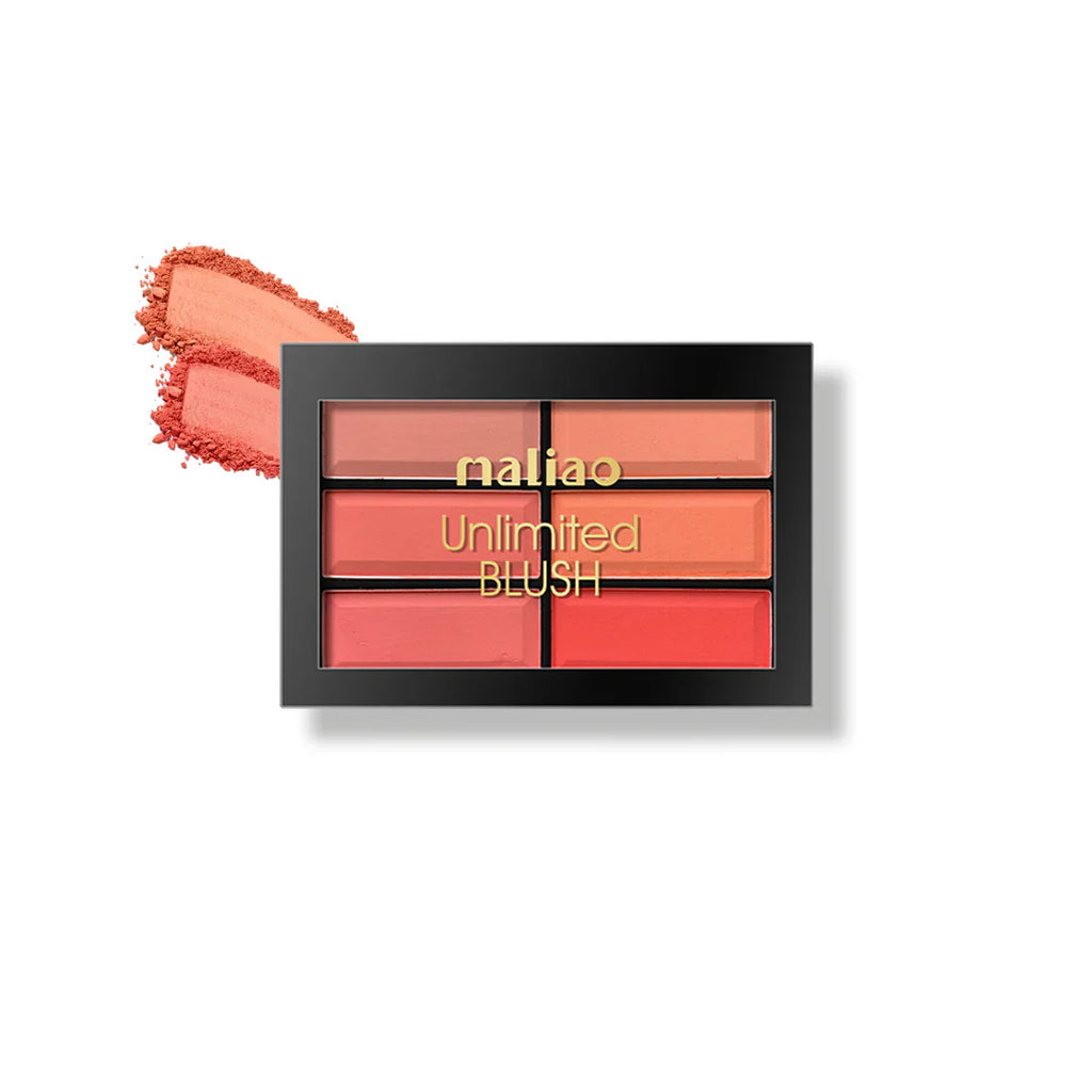 Makeup blush palette with swatch on a white background