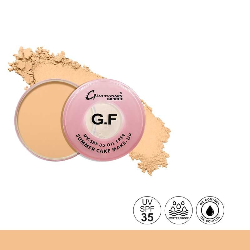 Makeup compact with 'Glamorous Face' branding on a white background