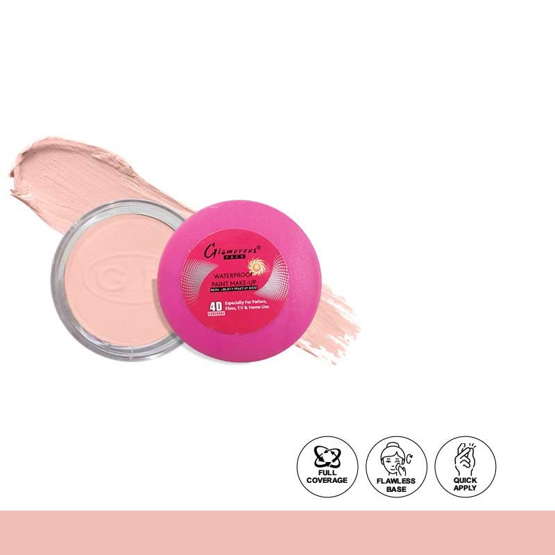 Pink makeup compact with brand logo on a white background