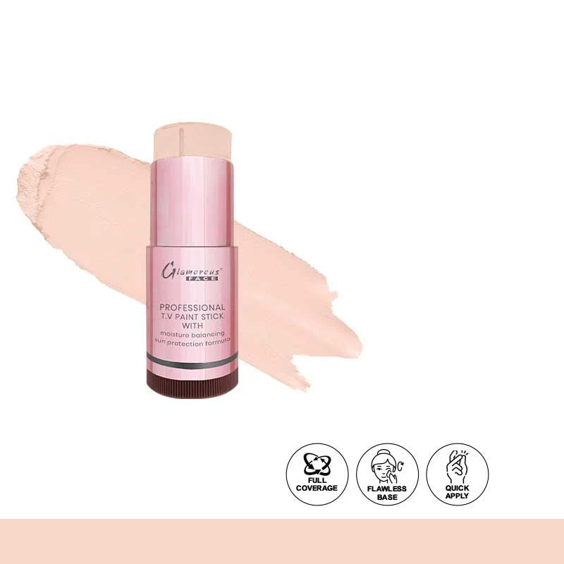 Pink makeup stick with swatch on a white background