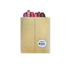 Makeup palette with colorful shades on a textured beige cover, featuring the brand 'Maliao'.