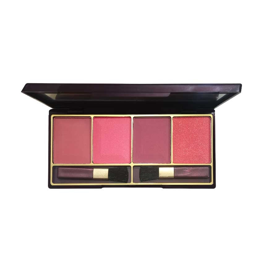 Makeup palette with four shades of blush on a white background