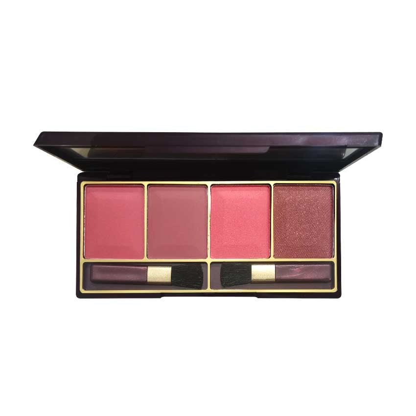 Makeup palette with four shades of blush on a white background