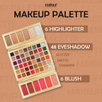 Makeup palette with various shades on a brown background, featuring the brand 'maliao'.