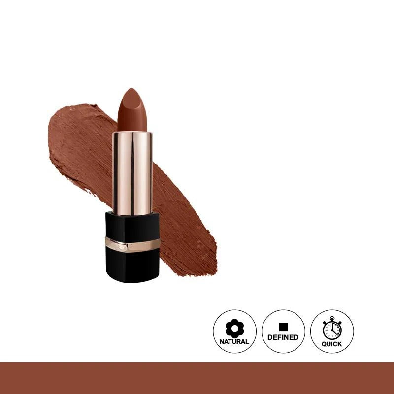 Brown lipstick with swatch on a white background