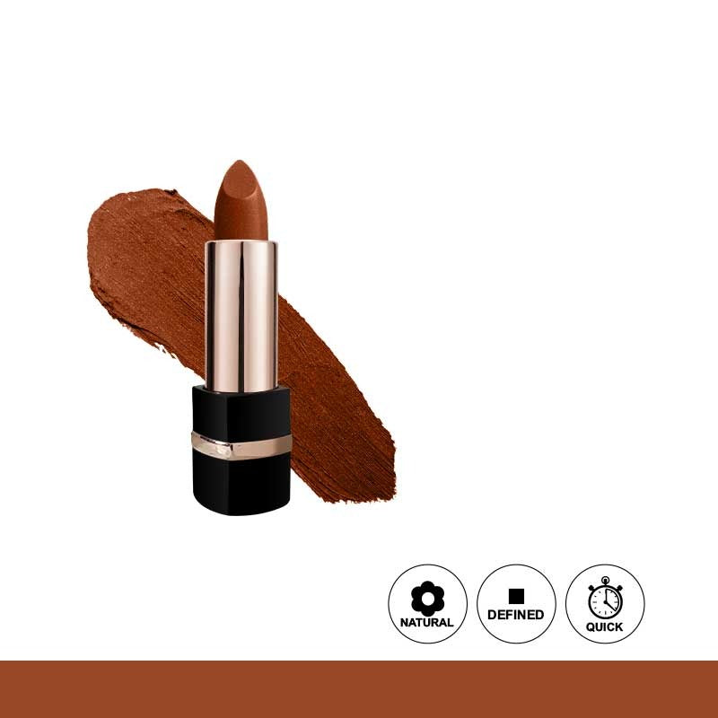 Brown lipstick with swatch on a white background