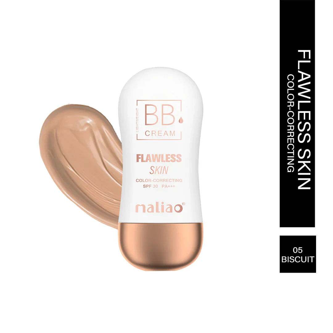 BB cream bottle with a swatch of beige color on a white background, featuring the brand 'naliao'.