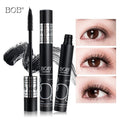 BOB Super Curl Mascara Thick Intense Waterproof with close-up shots of eyes wearing the product, featuring the brand 'BOB'.