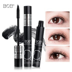 BOB Super Curl Mascara Thick Intense Waterproof with close-up shots of eyes wearing the product, featuring the brand 'BOB'.