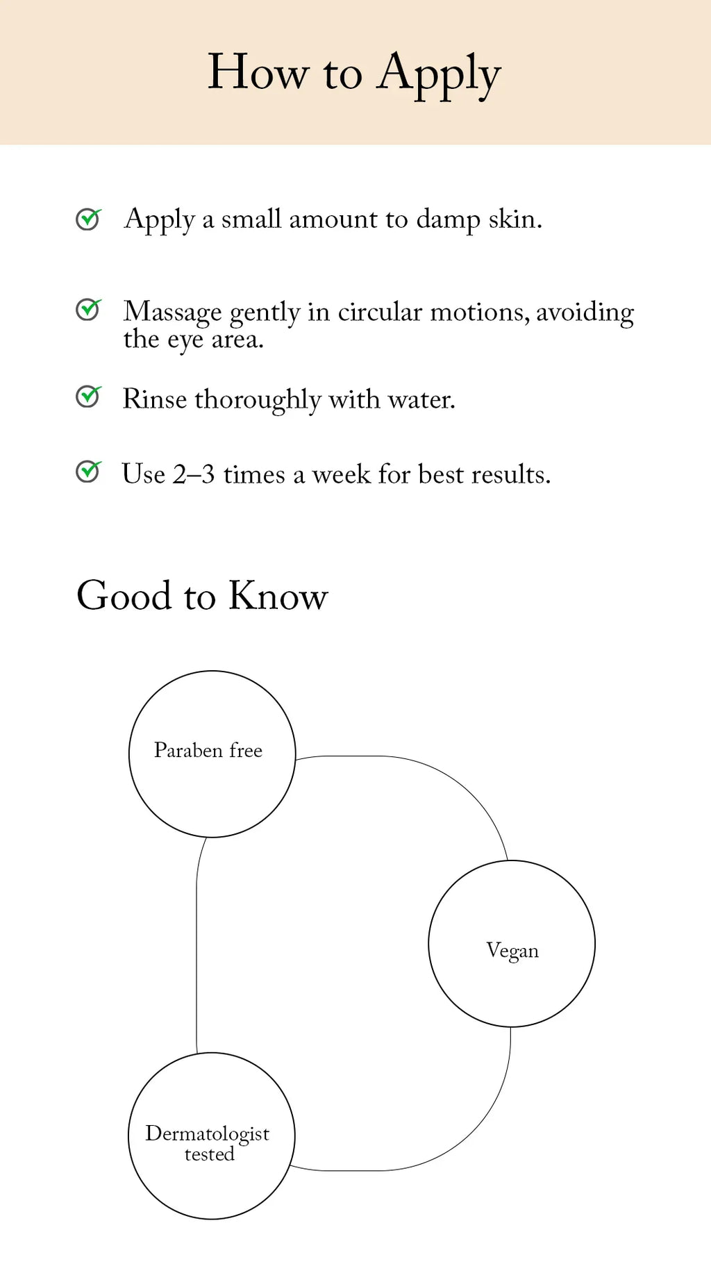 Instructions on how to apply a Blesso product with a diagram of product attributes.