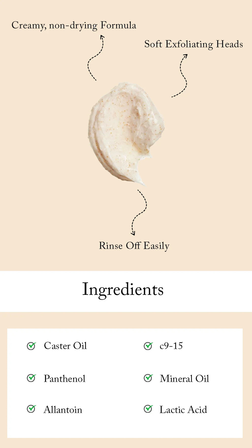 Product packaging with text on a beige background