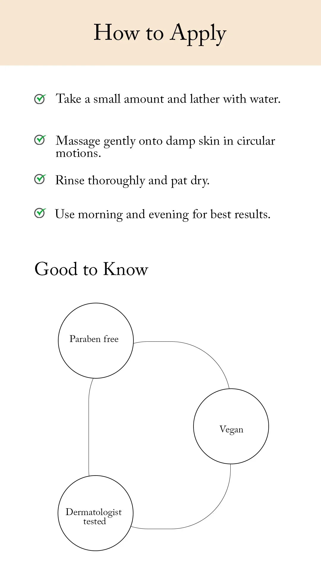 Instructions on how to apply a Blesso product with a diagram of product attributes.
