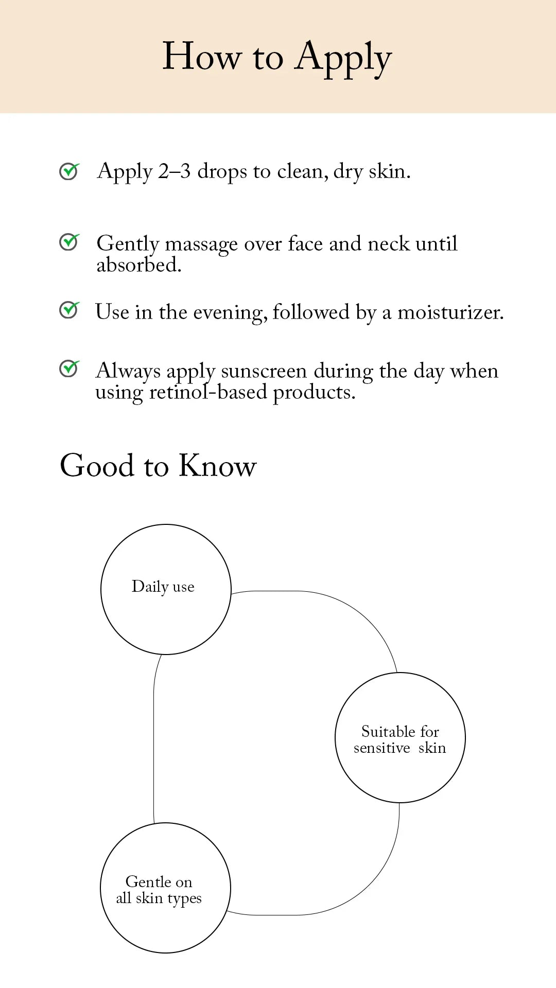 Instructions on how to apply a skincare Blesso product with a beige background
