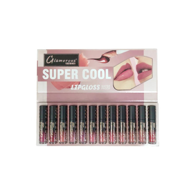 Glamorous Face Super Cool Waterproof Lip Gloss 12 In 1 Shade C (Shinny)