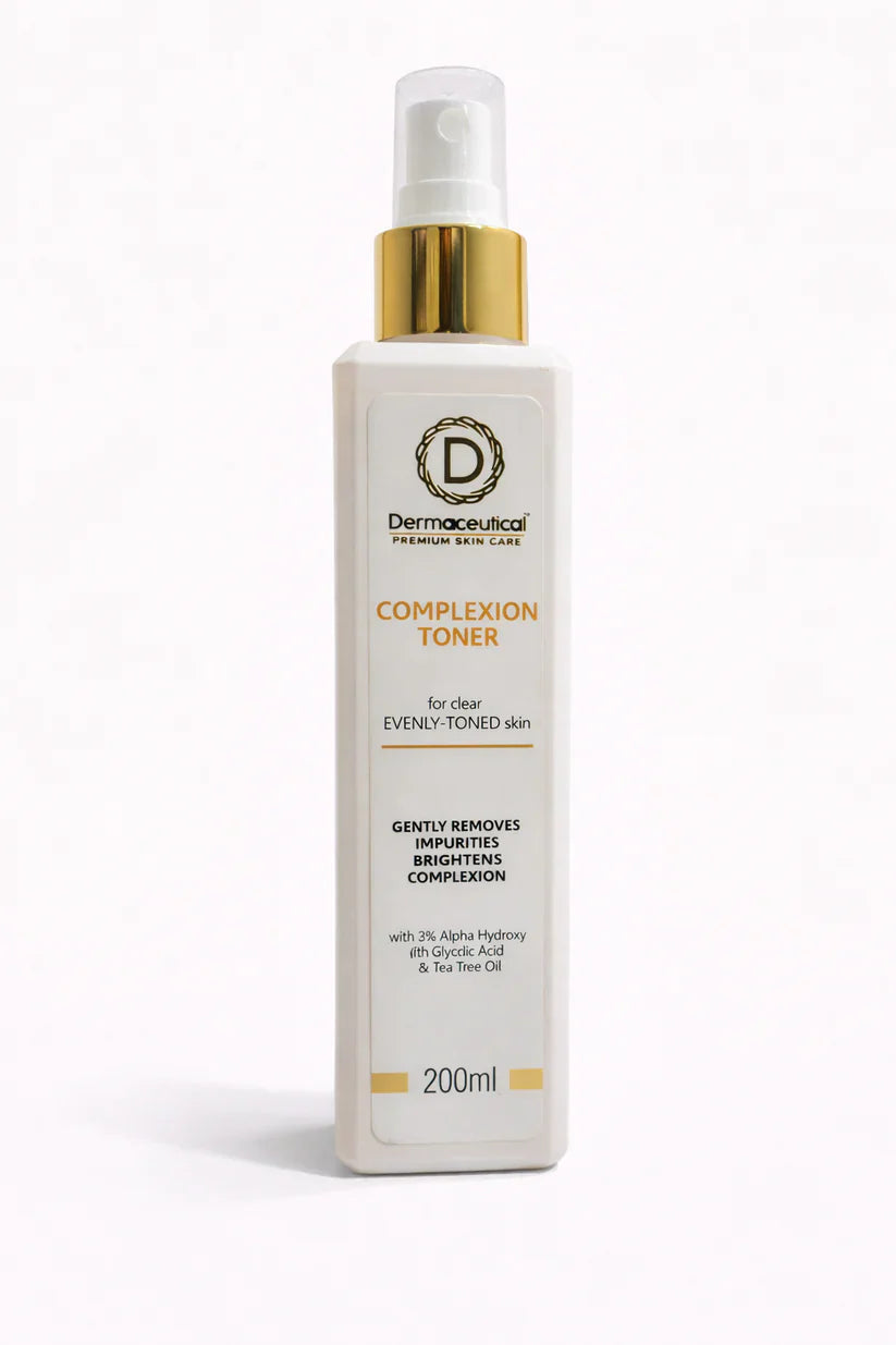 White bottle of Dermaeuticals Complexion Toner with gold cap on a white background
