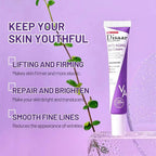 Tube of Disaar Anti-Aging Eye Cream on a purple background with text about skincare benefits.
