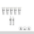 Set of skincare products with labels on a white background