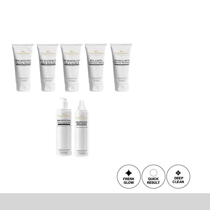 Set of skincare products with labels on a white background
