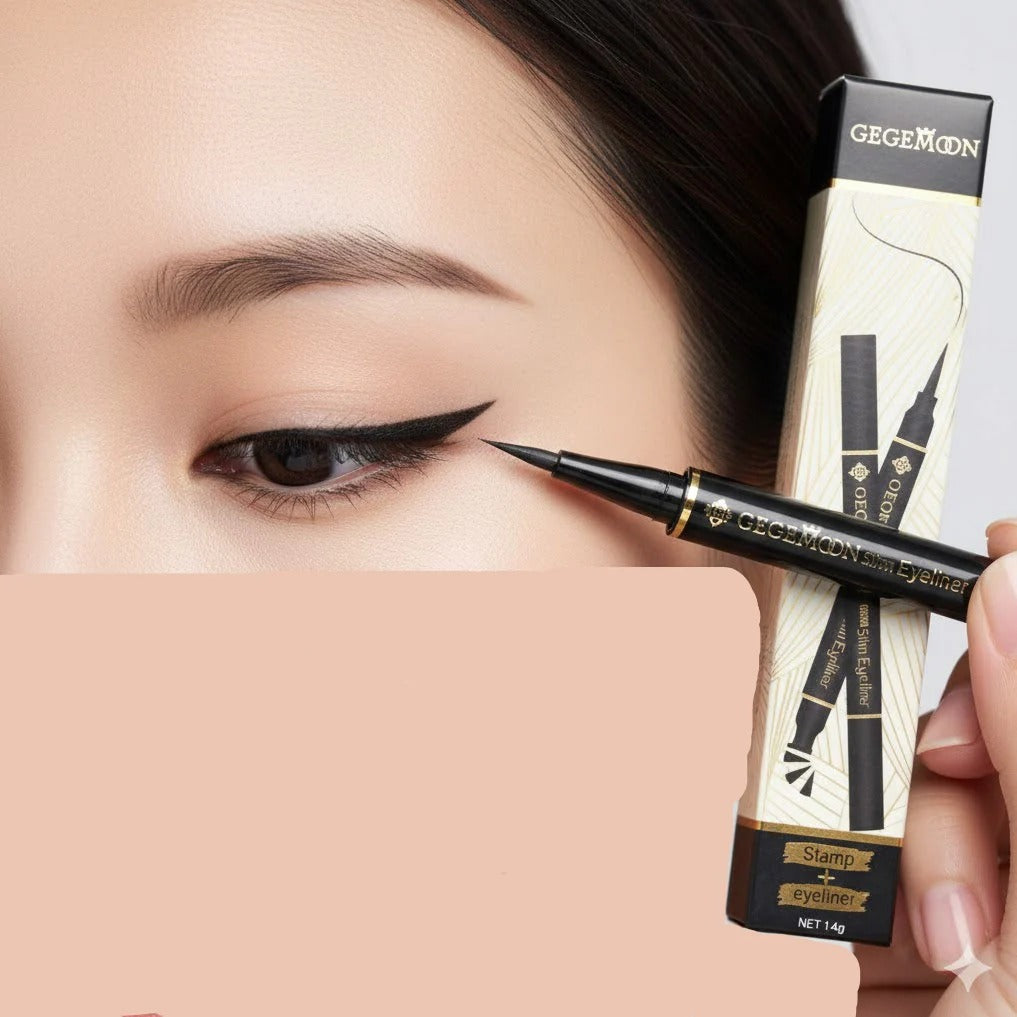 GEGEMOON 2-in-1 Stamp & Slim Liquid Eyeliner Pen - Waterproof Black