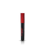 Black and red lip gloss with brand name on a white background