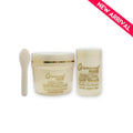 Two jars of Glamorous Face Gold Bleach Cream with a spoon on a white background.