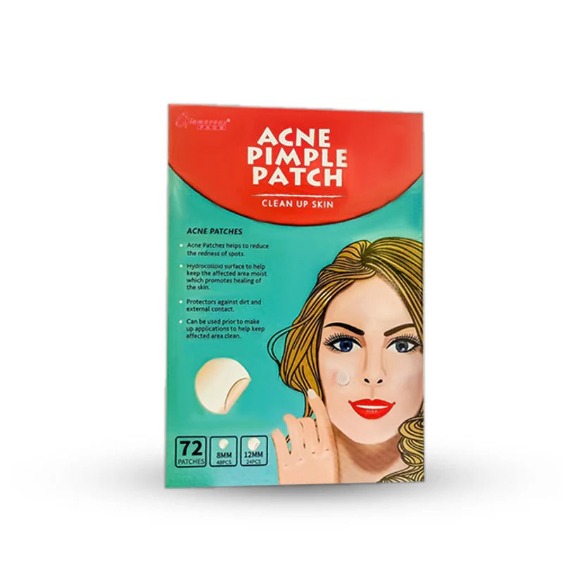 Acne pimple patch packaging with a woman's face on a white background
