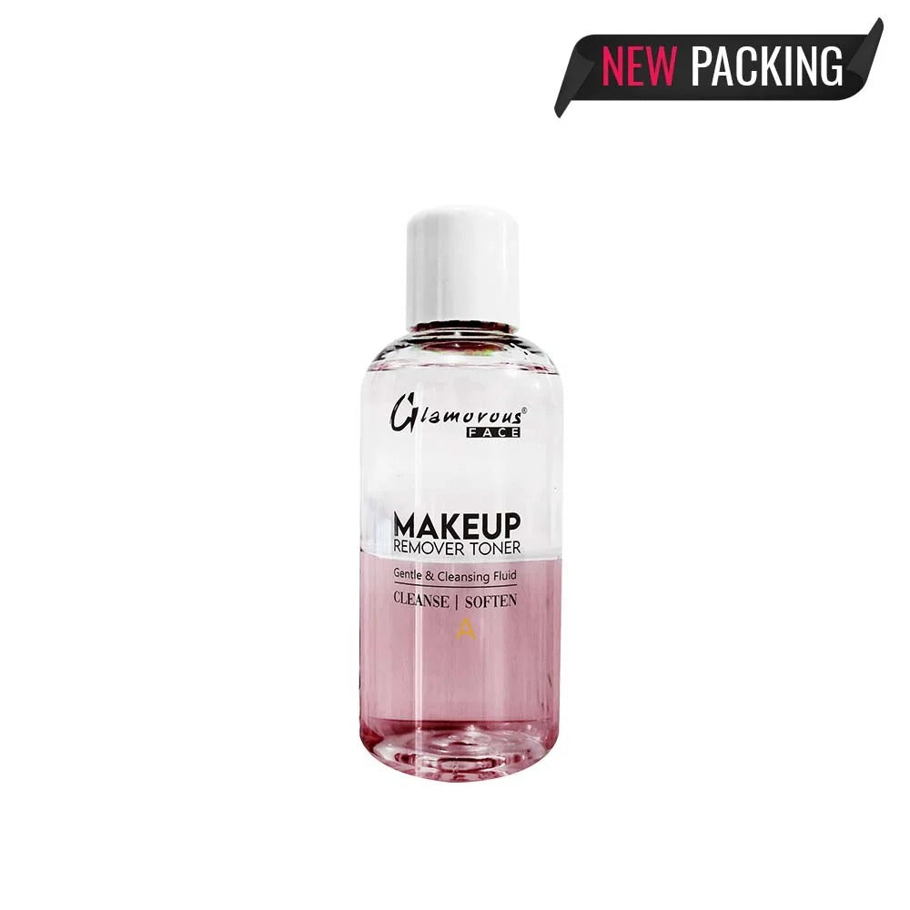 Makeup remover toner bottle with 'Glamorous' branding on a white background