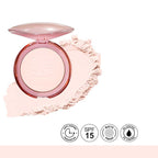 Compact powder with a pink case on a white background, featuring SPF 15 and matte finish icons.