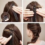 Step-by-step tutorial on using a hair tie to create a braid.