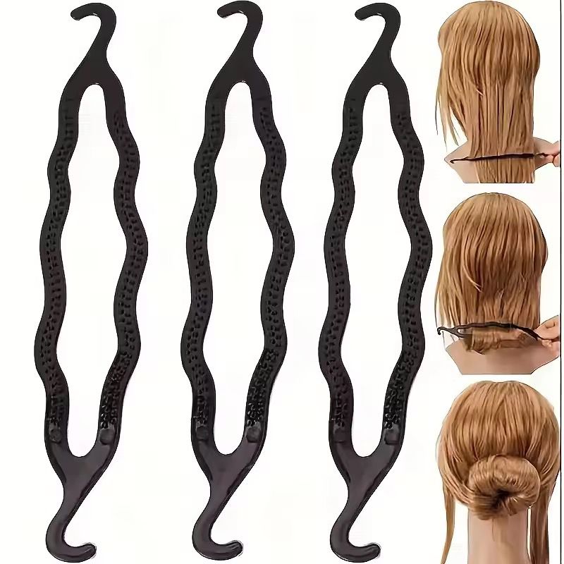 Three black hair styling tools with a step-by-step guide on how to use them.