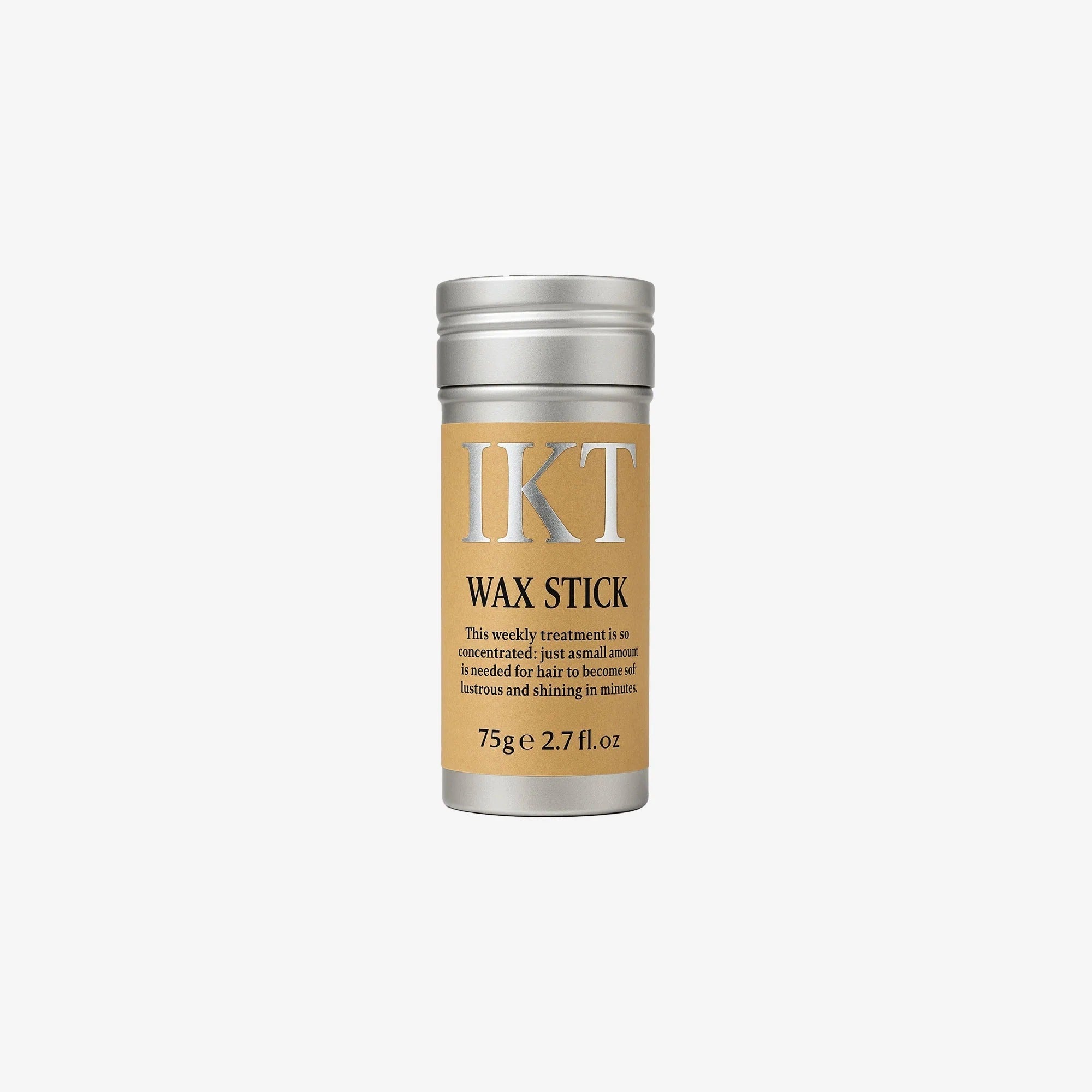 IKT - Hair Wax Stick container with metallic top and beige label on a white background