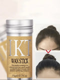 IKT Wax Stick with a close-up of hair before and after use on a white background