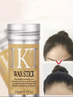 IKT Wax Stick with a close-up of hair before and after use on a white background