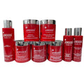 Red cosmetic jars with silver caps labeled 'Jordoen Cosmetics' on a white background