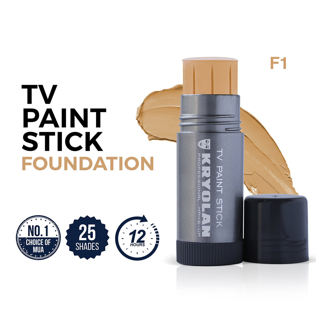 Kryolan TV Paint Stick Foundation with swatch on a white background