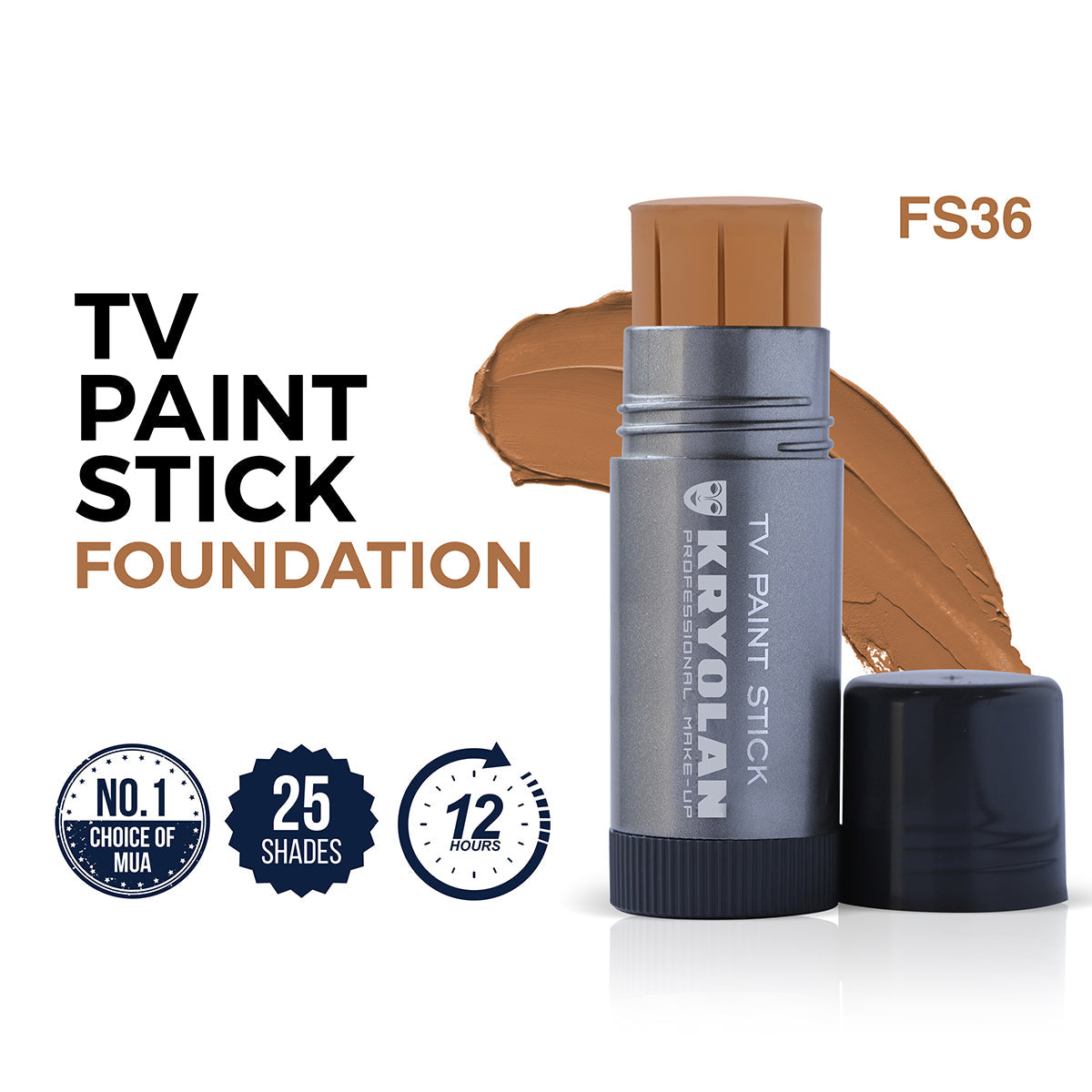 Kryolan TV Paint Stick Foundation with brown shade on white background