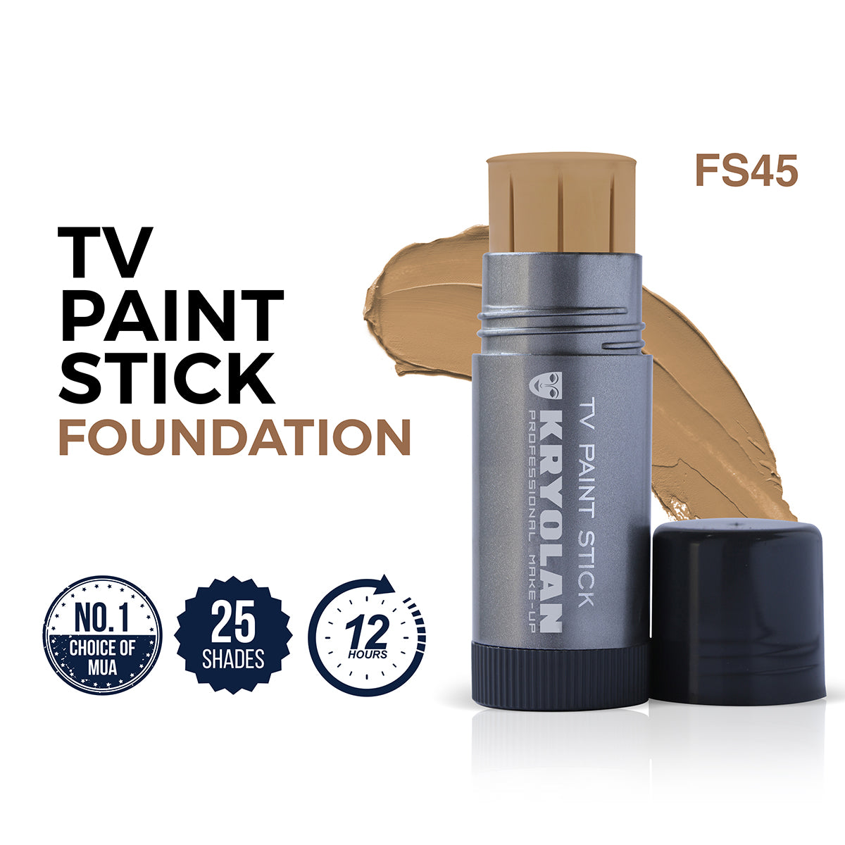 Kryolan TV Paint Stick Foundation with application swatch on a white background