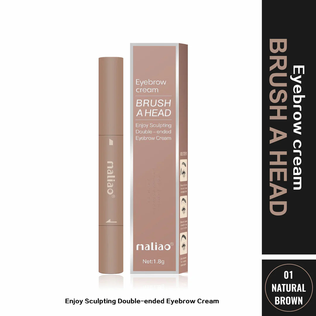 Maliao eyebrow cream with packaging on a white background