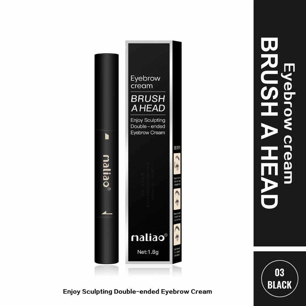 Maliao eyebrow cream with packaging on a white background
