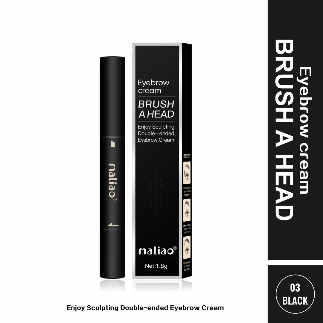 Maliao eyebrow cream with packaging on a white background