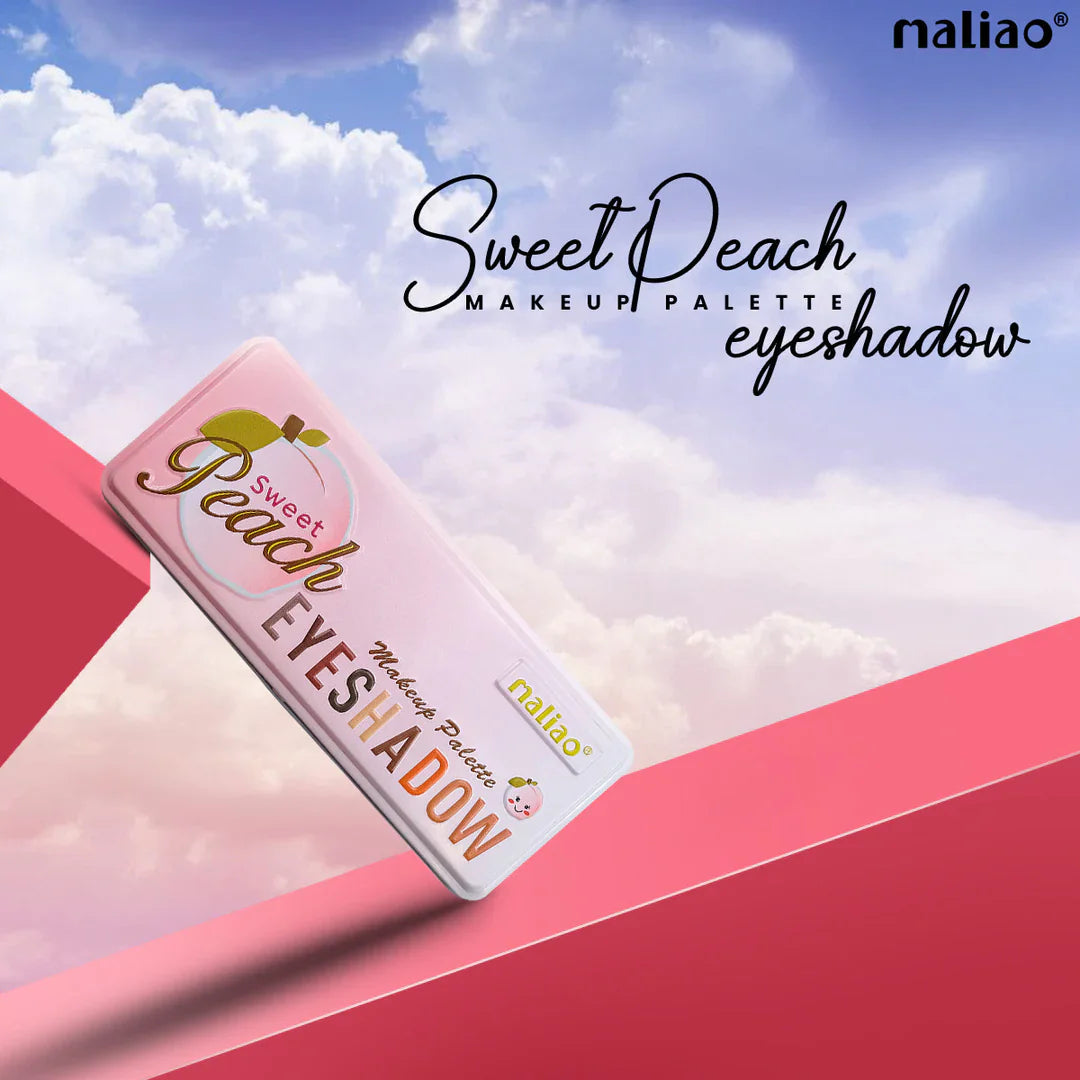 Maliao Sweet Peach makeup palette with a colorful background