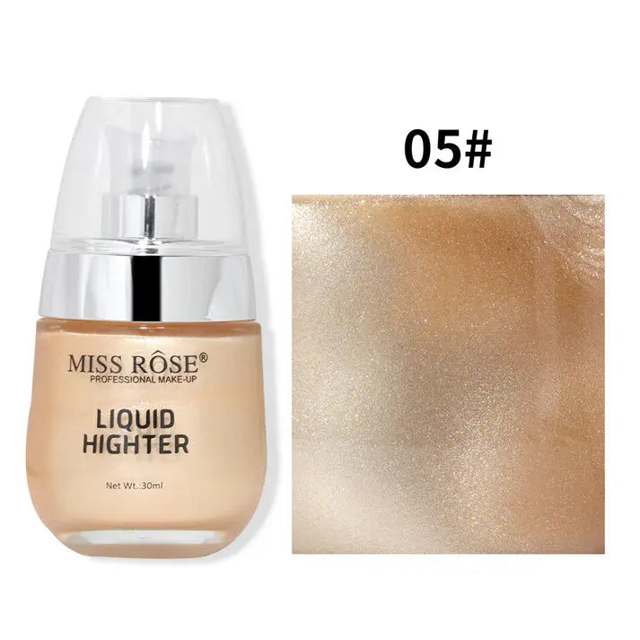 Miss Rose liquid highlighter with a close-up of color swatch on a white background